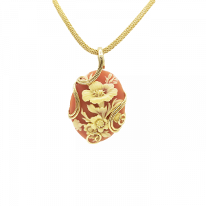 collana cammeo in resina fiore schiacciato corneola