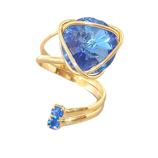 anello cristalli dorato serpente blu